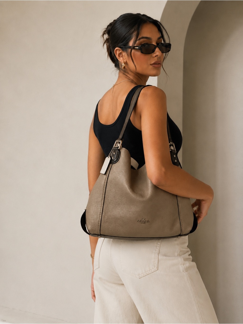Coach | Pebbled and Snakeskin Edie 31 Shoulder Taupe Bag